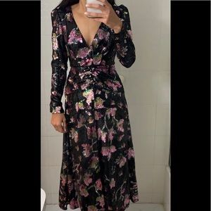 Rare SELF PORTRAIT FLORAL SEQUIN MIDI GOWN SIZE 0